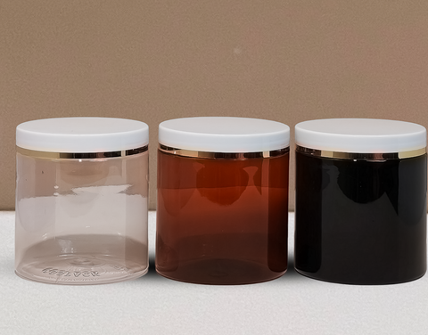 500g Plastic Jar With White Lid with Gold strip