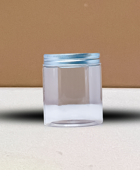 250g Tall Plastic Jar With Silver Aluminium Lid
