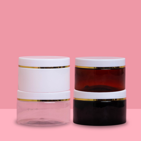 250g Wide Plastic Jar White Lid With Gold Strip