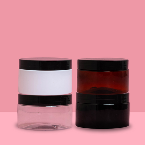 250g Wide Plastic Jar With Black Lid