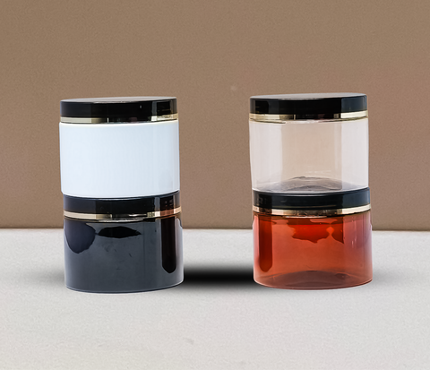300g Plastic Jar Black Lid With Gold Strip
