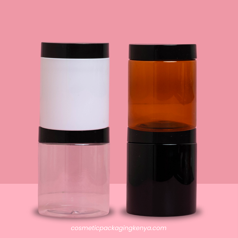 250g Tall Plastic Jar With Black Lid