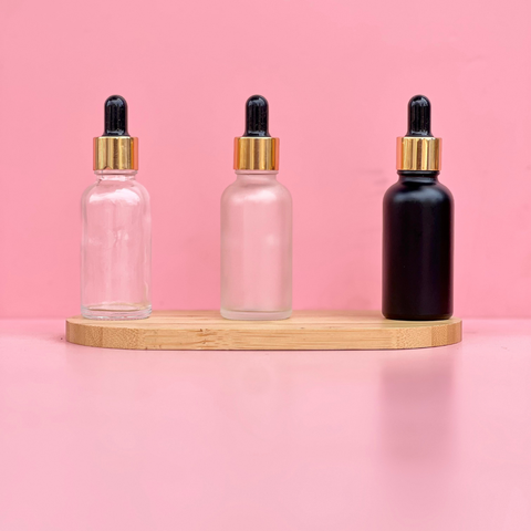 30Ml Glass Bottle With Gold Black Dropper (Round)
