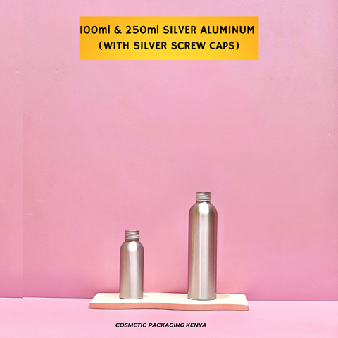 250ml Silver Aluminium - With Sliver Screw Caps