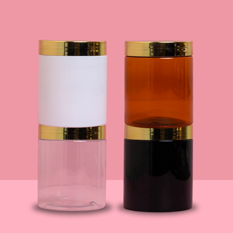 250g Tall Plastic Jar With Gold Electroplated Lid