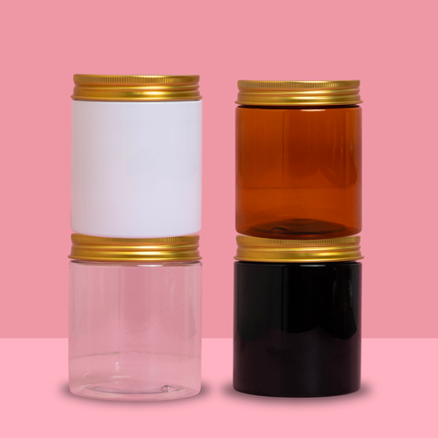 250g Tall Plastic Jar With Gold Aluminium Lid