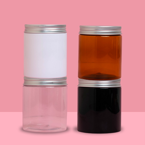 250g Tall Plastic Jar With Silver Aluminium Lid