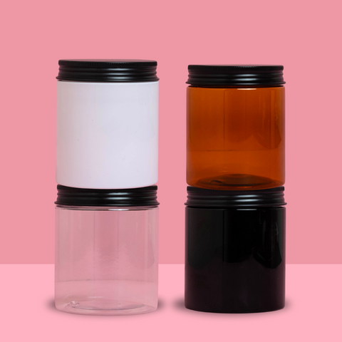 250g Tall Plastic Jar With Black Aluminium Lid