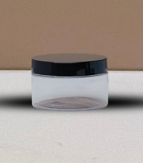 250g Wide Plastic Jar With Black Lid