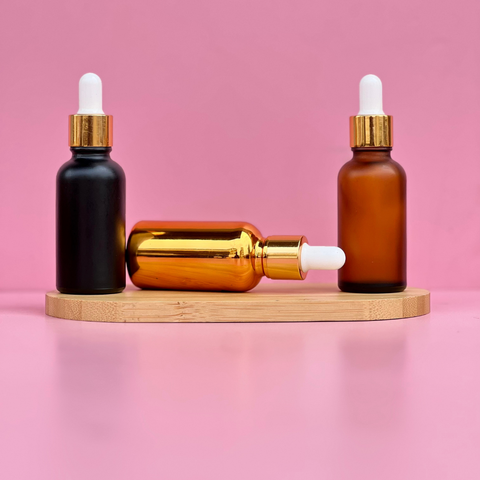 30Ml Glass Bottle With Gold White Dropper (Round)