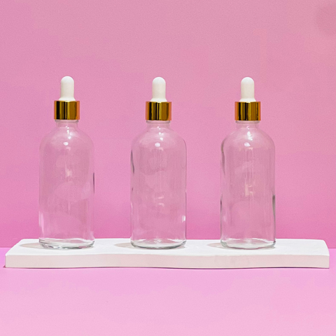 100Ml Glass Bottle With Gold White Dropper (Round)