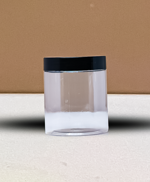250g Tall Plastic Jar With Black Lid