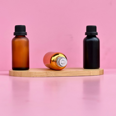 30Ml Glass Bottle With Black Tamper Proof Cap + Insert (Round)