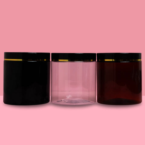 500g Plastic Jar With Black Lid with Gold Strip