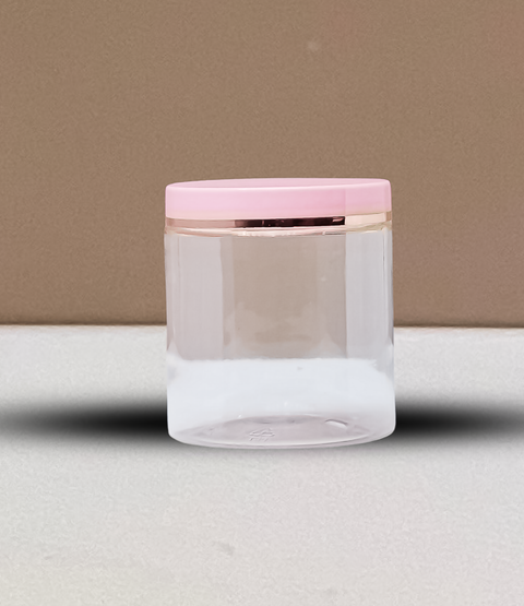 500g Plastic Jar With Pink Lid with Gold Strip