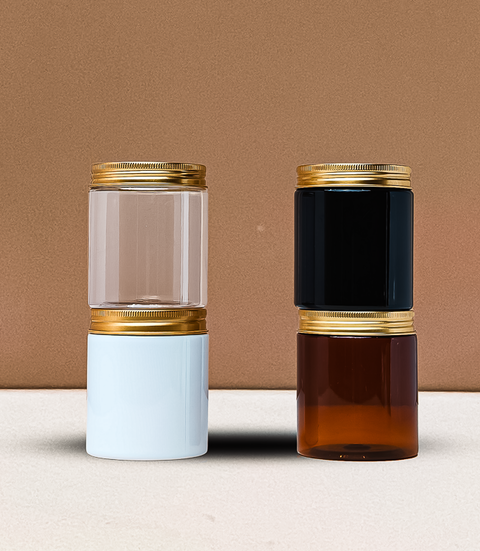 250g Tall Plastic Jar With Gold Aluminium Lid