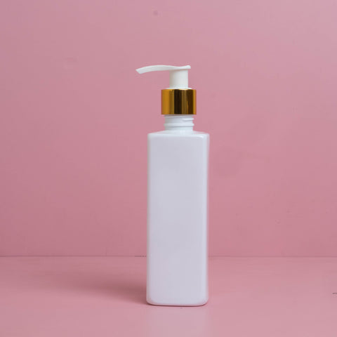 250Ml Square Pet Bottle With Old Gold White Lotion Pump