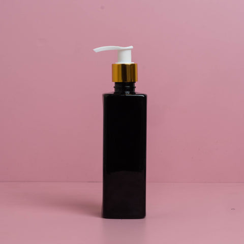 250Ml Square Pet Bottle With Old Gold White Lotion Pump