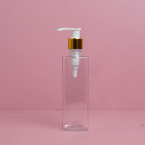 250Ml Square Pet Bottle With Old Gold White Lotion Pump