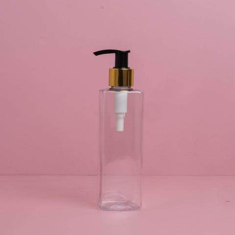 250Ml Square Pet Bottle With Old Gold Black Lotion Pump