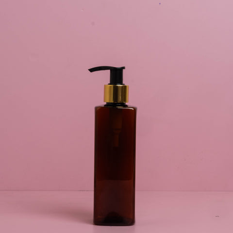 250Ml Square Pet Bottle With Old Gold Black Lotion Pump