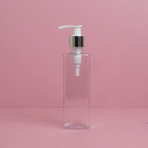 250Ml Square Pet Bottle With Silver White Lotion Pump