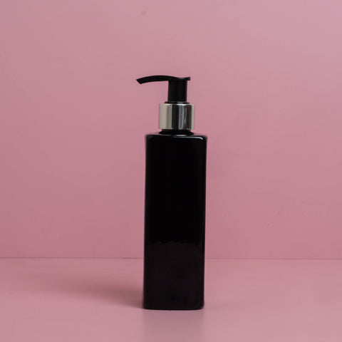 250Ml Square Pet Bottle With Silver Black Lotion Pump