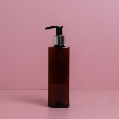 250Ml Square Pet Bottle With Silver Black Lotion Pump