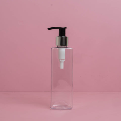 250Ml Square Pet Bottle With Silver Black Lotion Pump