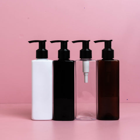 250Ml Square Pet Bottle With Old Black Lotion Pump