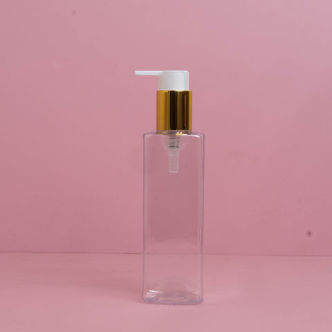 250Ml Square Pet Bottle With New Gold White Lotion Pump