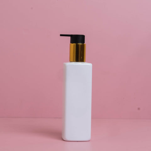 250Ml Square Pet Bottle With New Gold Black Lotion Pump