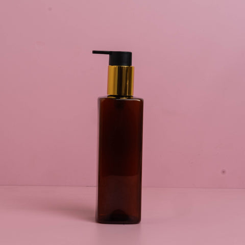 250Ml Square Pet Bottle With New Gold Black Lotion Pump