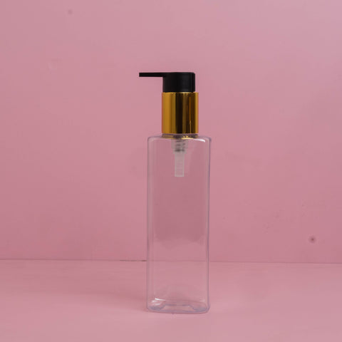 250Ml Square Pet Bottle With New Gold Black Lotion Pump