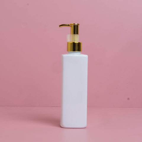 250Ml Square Pet Bottle With All Gold Lotion Pump