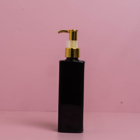 250Ml Square Pet Bottle With All Gold Lotion Pump