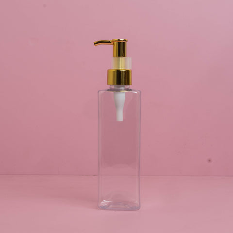 250Ml Square Pet Bottle With All Gold Lotion Pump