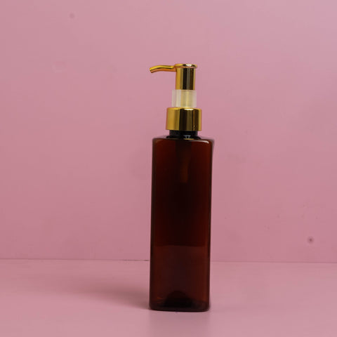 250Ml Square Pet Bottle With All Gold Lotion Pump