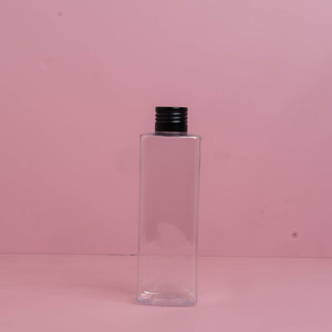 250Ml Square Pet Bottle With Matte Black Aluminium Screw Cap