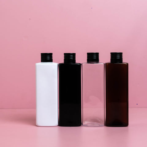 250Ml Square Pet Bottle With Matte Black Aluminium Screw Cap