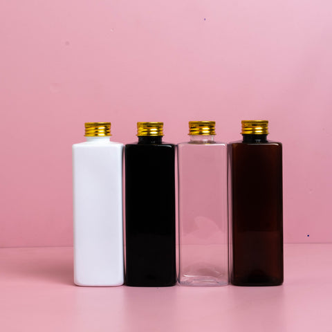 250Ml Square Pet Bottle With Gold Aluminium Screw Caps