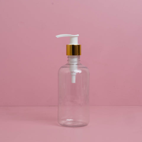 250Ml Short Pet Bottle With Old Gold White Lotion Pump