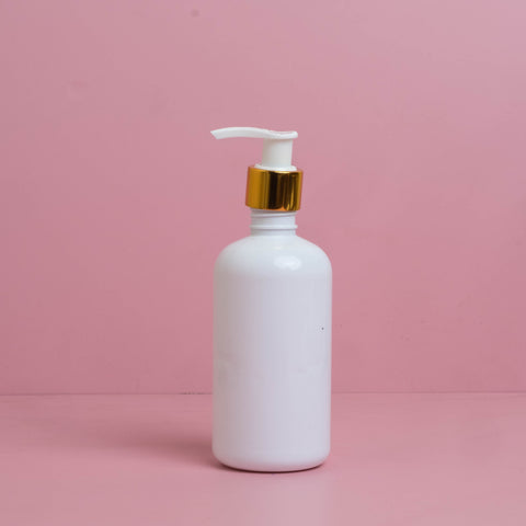 250Ml Short Pet Bottle With Old Gold White Lotion Pump