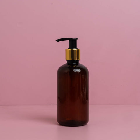 250Ml Short Pet Bottle With Old Gold Black Lotion Pump