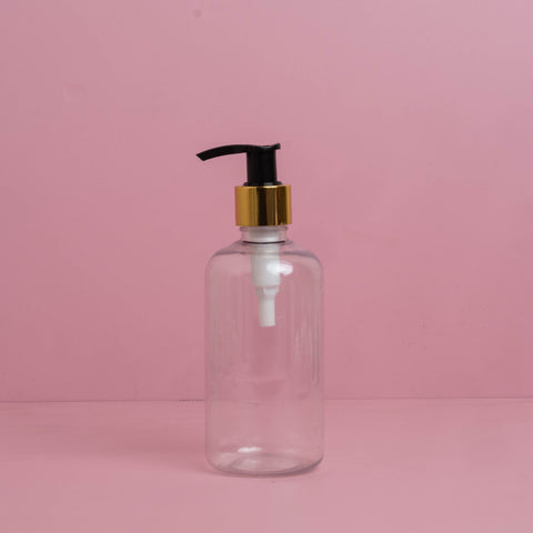 250Ml Short Pet Bottle With Old Gold Black Lotion Pump