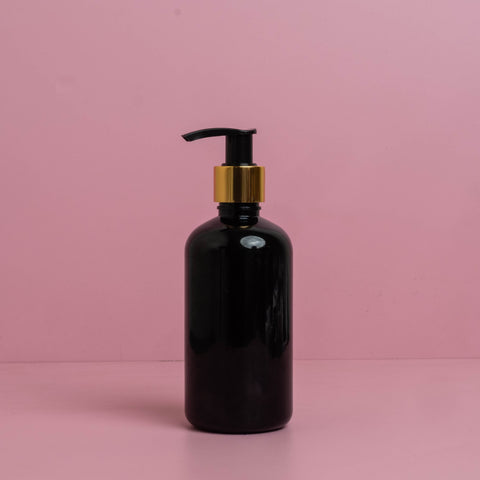 250Ml Short Pet Bottle With Old Gold Black Lotion Pump