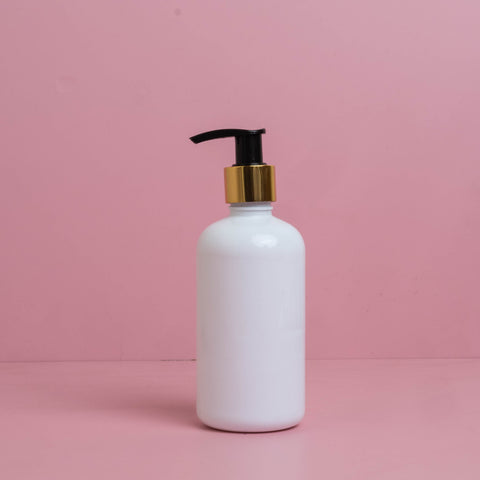 250Ml Short Pet Bottle With Old Gold Black Lotion Pump