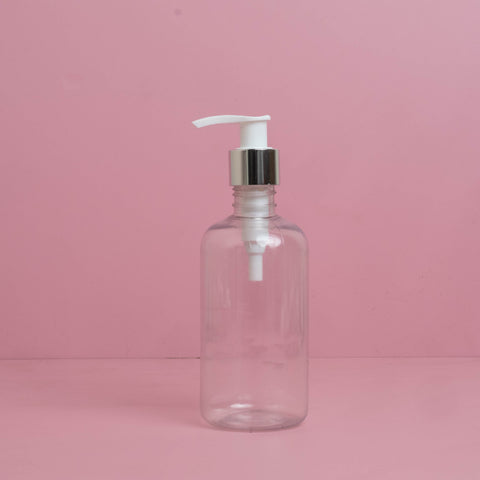 250Ml Short Pet Bottle With Silver White Lotion Pump