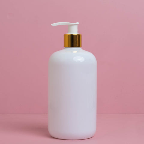 500Ml Short Pet Bottle With Old Gold White Lotion Pump