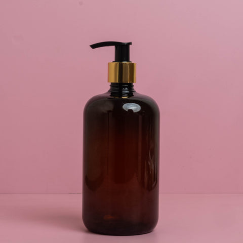 500Ml Short Pet Bottle With Old Gold Black Lotion Pump